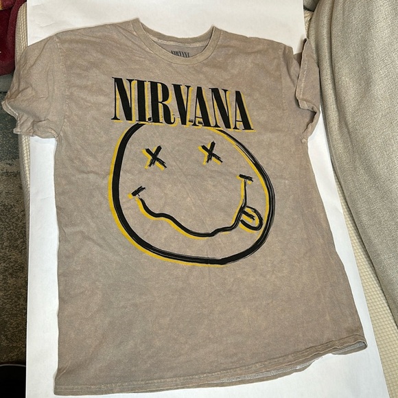 New Smiley Nirvana Tan acid wash graphic tee in a size Large - Picture 1 of 3
